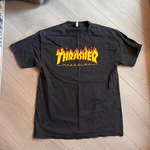 Thrasher Black Tee with Fiery Logo
